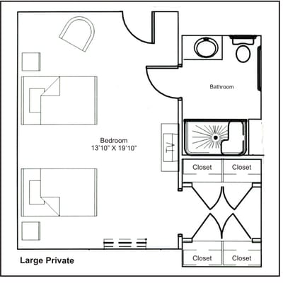 Architectural floor plan of a large private resident room