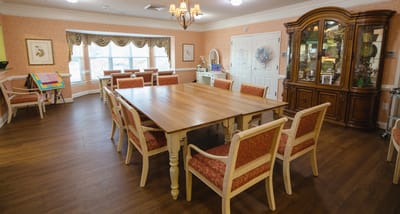 Interior view of a common area with seating