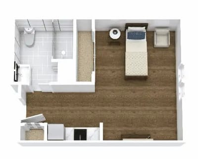 Floor plan of a private resident room