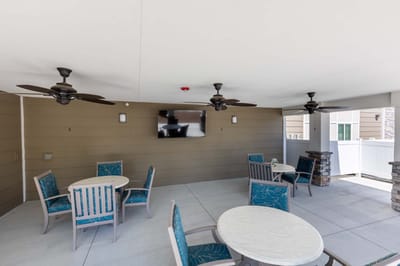 Interior view of a common area with seating