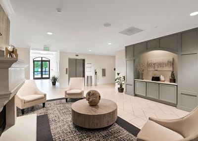 Modern interior lobby with seating and decor