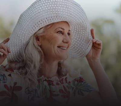 Smiling older woman wearing a sun hat outdoors