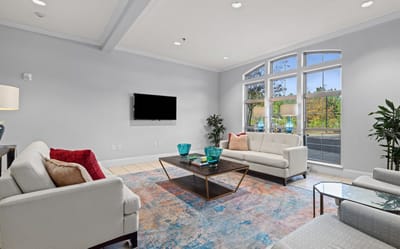 Bright common area with comfortable seating