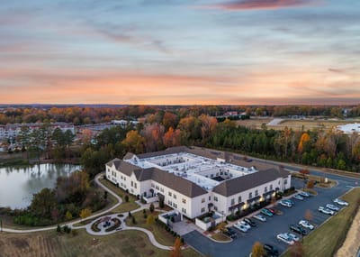 Aerial view of the Somerby Edgewater facility at sunset
