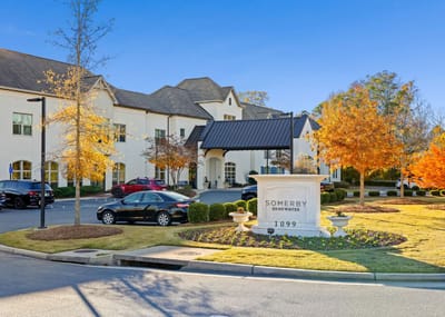 Exterior view of Somerby Edgewater with fall foliage