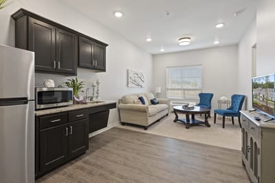 Cozy interior living space with seating
