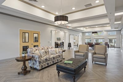 Bright interior of a common area with seating