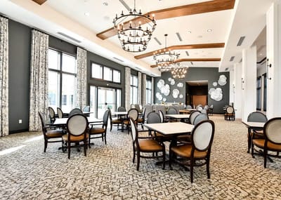 Bright and spacious dining room with elegant decor
