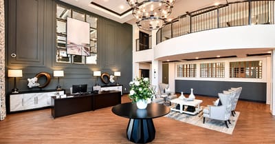 Bright and modern lobby area with comfortable seating