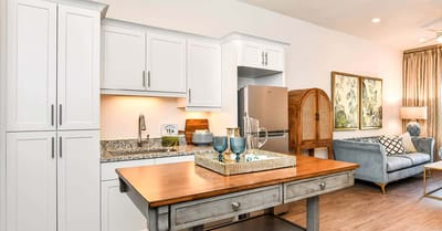 Modern kitchenette in a senior living apartment