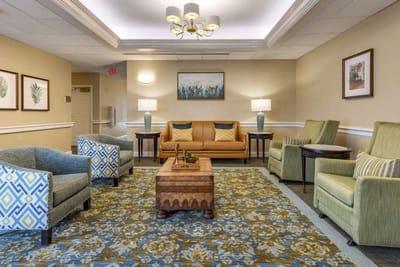 Cozy common area with seating and artwork