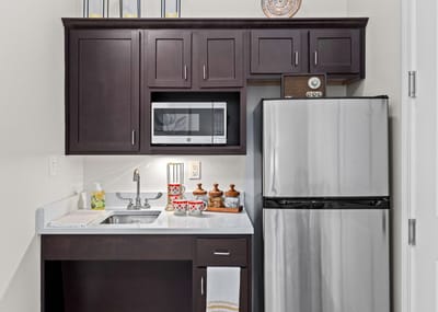 Kitchen area with appliances and decor