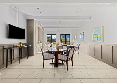 Common area with seating and artwork