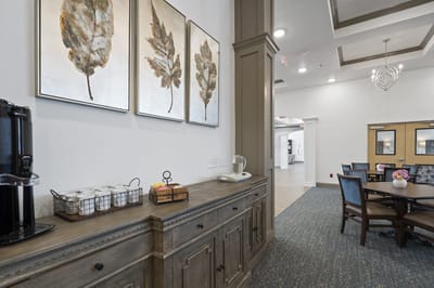 Interior view of a common area with decor and furniture