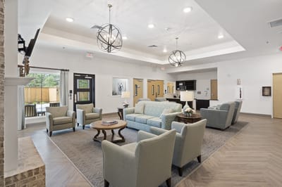 Interior view of a common area with seating