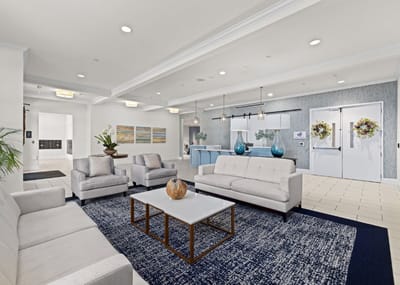 Bright and modern common area with seating