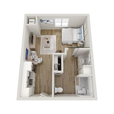 Architectural floor plan of a resident unit