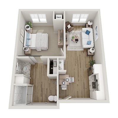 Architectural floor plan of a resident unit