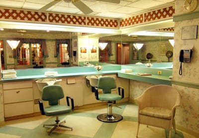 Salon area with chairs and mirrors in a nursing facility