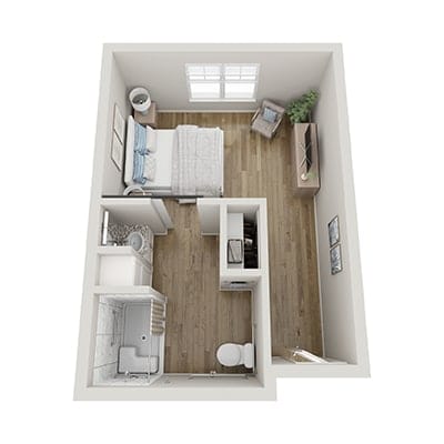Floor plan of a private resident room