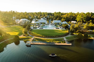 Aerial view of outdoor spaces at senior living community