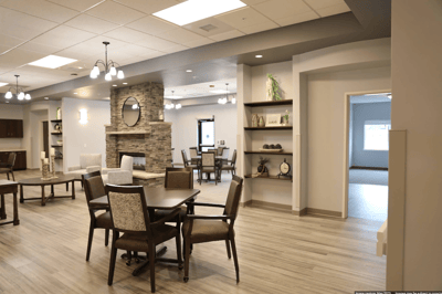 Modern common area in a senior living facility