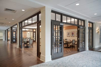 Interior dining area with tables and chairs