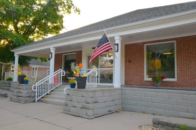 A welcoming entrance of a senior care facility
