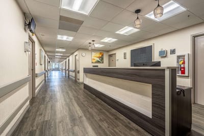 Reception area of a modern senior living facility