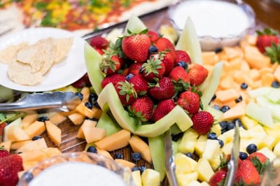 A colorful fruit platter displayed for a meal