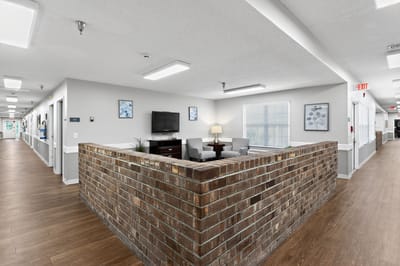 Bright, inviting common area with seating
