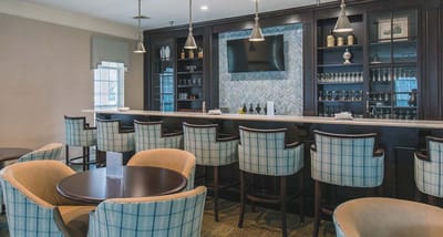 Interior view of a bar area with seating