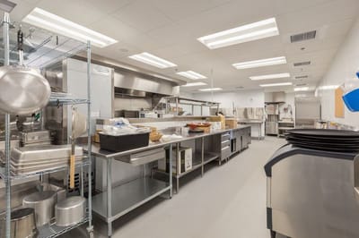 A spacious kitchen area in a senior living facility