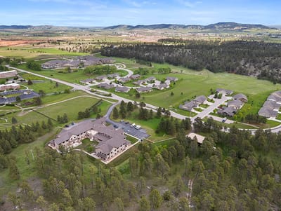 Aerial view of the senior living campus and surrounding area