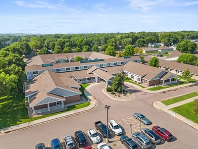 Aerial view of the Good Samaritan Society facility with outdoor spaces