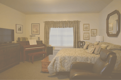 Cozy interior view of a resident room with a piano