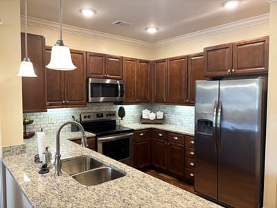 Modern kitchen interior with granite countertops