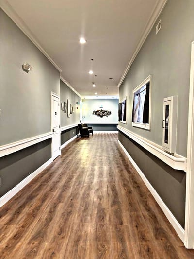 Bright hallway in a senior living facility