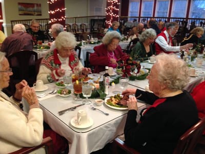 Residents enjoying a meal in the dining room