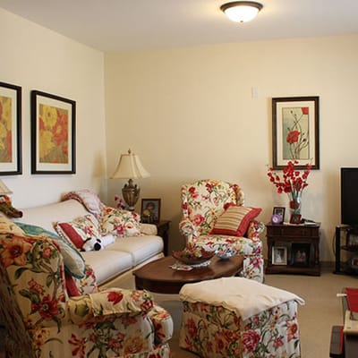 Bright interior living room with floral decor