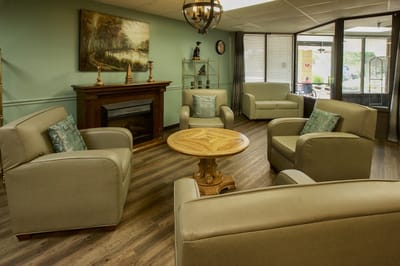 Interior common area with seating and artwork