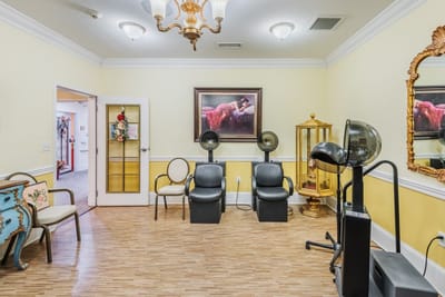Interior view of a salon area with styling chairs