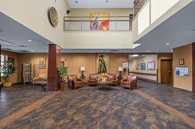 Bright and welcoming lobby area with seating