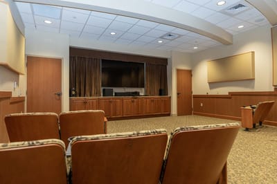 Interior view of a multi-purpose room with seating