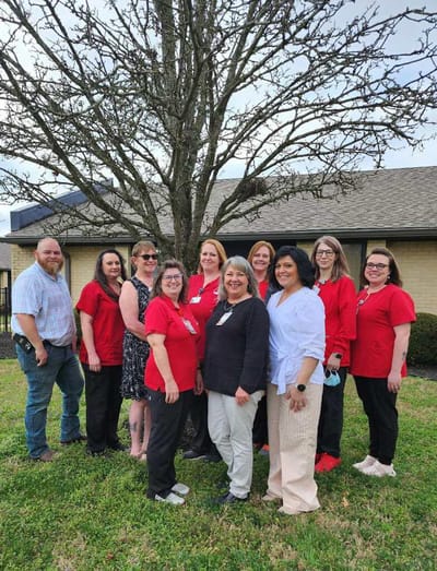 Staff members posing outside at Mt. Pleasant Health and Rehabilitation