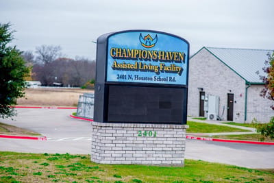 Exterior sign for Champions Haven Assisted Living Facility