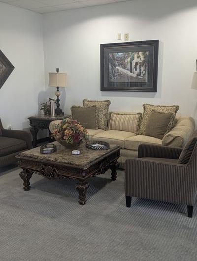 Cozy living room with comfortable seating and decor
