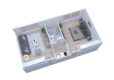 Floor plan of a private resident room layout