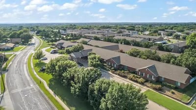 Aerial view of the assisted living facility and surroundings