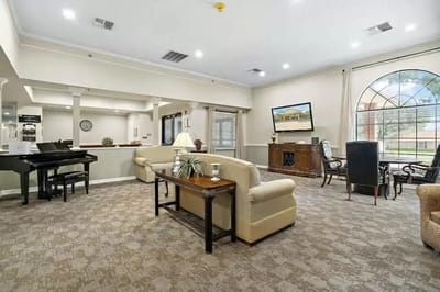 Common area of a senior living facility with seating